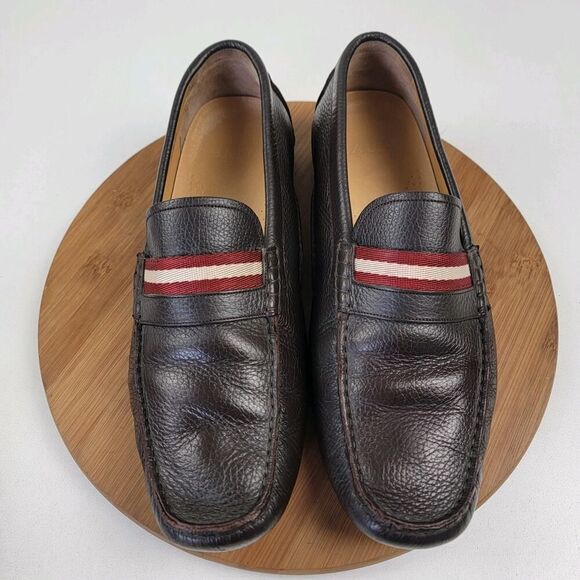 Bally Men’s Size 12 D Wabler Brown Leather Driving Loafers W/ Og Box Web Stripe - Picture 6 of 16
